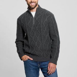 Diamond Cable-Knit Half-Zip Sweater